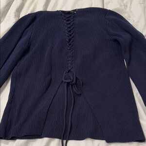 Sunday Steven’s Navy Blue Women's Sweater lace up back